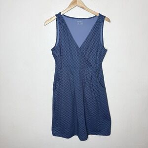 Eddie Bauer Blue Stretch Faux Wrap Sleeveless Outdoor Dress Womens Medium